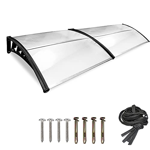 Vigevee Vordach für Haustür 200x100 cm Transparent Polycarbonat Pultvordach Pultbogenvordach Überdachung Haustürvordach Hauseingang Türdach draußen Sonnenschutz Regenschutz. von Vigevee