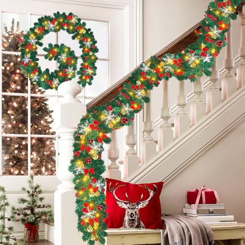 Vigevee Weihnachtsgirlande mit Beleuchtung, 2er 5m Künstlich Tannengirlande mit 100 LEDs Warmweiß Weihnachtskranz inkl. Deko, 8 Modus Girlande Weihnachtsbeleuchtung für Innen und Außen Vigevee Weihnachtsgirlande mit Beleuchtung, 2er 5m Künstlich Tannengirlande mit 100 LEDs Warmweiß Weihnachtskranz inkl. Deko, 8 Modus Girlande Weihnachtsbeleuchtung für Innen und Außen von Vigevee