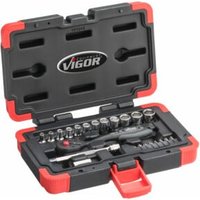 VIGOR Innenvierkant Antrieb 6,3 = 1/4 Zoll Steckschlüssel-Satz V3734N ∙ Vierkant hohl 6,3 mm (1/4 Zoll) ∙ Außen-Sechskant Profil ∙ Anzahl Werkzeuge: 23 von Vigor