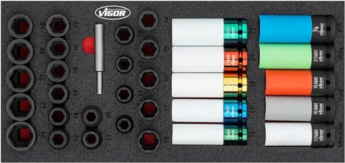 ViGOR - Kraft Steckschlüssel Spiralnutenausdreher Satz V7324, Aufsätze für Werkzeug zum Lösen und An-/Abziehen von Bauteilen, vielseitig, sicher, leichte Reinigung, 33-teilig von Vigor