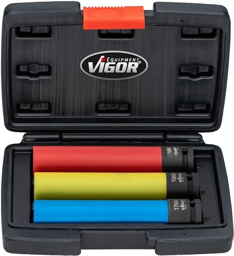 ViGOR - Schlagschrauber Steckschlüssel Satz extra lang 3-teilig V5933/3 I Extra lange Ausführung I effizient, robust I Antrieb: Vierkant hohl 12,5mm (1/2 Zoll), Abtrieb: Außen Sechskant Profil von Vigor