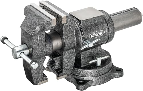 ViGOR Schraubstock V6150N, 125 mm Spannfutter, 130 mm max. Spannweite, drehbar in horizontaler und vertikaler Achse, für flache und runde Teile, flexible Arbeitswinkel von Vigor