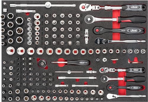 ViGOR Steckschlüssel Satz V6821 | 2K Weichschaum-Einlage | Fehlende Werkzeuge fallen sofort durch die rote Mulde auf, Resistent gegen Öle und Fette von Vigor