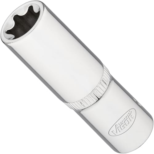 ViGOR T-Steckschlüsseleinsatz lang 3/8 Zoll V7014-16 (10 mm) Vierkantantrieb, E-Profil, Schlüsselweite E16, 63 mm Länge von Vigor
