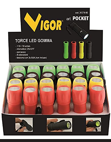 Display mit 24 verschiedenen LED-Taschenlampen von Vigor