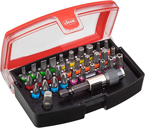 Vigor Bit-Box (gängige Profile und Größen, farblich markiert nach Profilen, mit Verlängerung, 32 Einzelteile) V5019 von Vigor