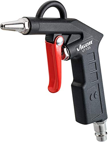 VIGOR kurze Ausblaspistole (robustes Aluminiumgehäuse, Betriebsdruck: 6 bar, Luftbedarf:, inkl. Anschlussnippel) V7135 von Vigor