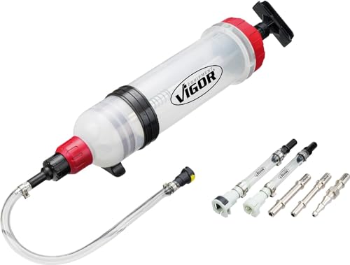 ViGOR V4201 Vakuumpumpe I inklusive fünf Adapter, Fassungsvermögen: 1,5 Liter I manuelle Vakuumpumpe zum Absaugen und Einfüllen von Fahrzeugflüssigkeiten von Vigor
