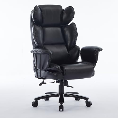 Hoher Bürostuhl mit 400lb breiter Sitzfläche, ergonomischer Stuhl mit Lendenwirbelstütze zur Linderung von Rückenschmerzen, langlebiger Bürostuhl mit Armlehnen und verlängerter Sitzfläche (black) von Vigosit