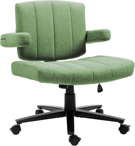 Vigosit Criss Cross Stuhl mit Rädern, verstellbarebreite Armlehne Bürostuhl, Anti-Grip-StoffKomfort Kissen Modern Style Swivel ComputerTask Chairs für Home Vanity Desk Office (Green) von Vigosit