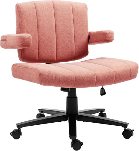 Vigosit Criss Cross Chair mit Rädern, verstellbarebreite Armlehne Criss Cross Chair, Anti-Grip-StoffKomfort Kissen Modern Style Swivel schneidersitz Stuhl für Home Vanity Desk Office (Pink) von Vigosit
