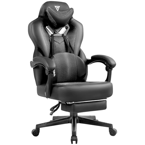 Vigosit Gaming Stuhl, Gamer Stuhl mit Massagefunktion, Mesh PC Bürostuhl mit Fußstütze, Ergonomische Reclining Gamer Computer Stuhl 150 kg belastbarkeit, Groß und hoch Büro Gaming Sessel (Dunkelgrau) von Vigosit