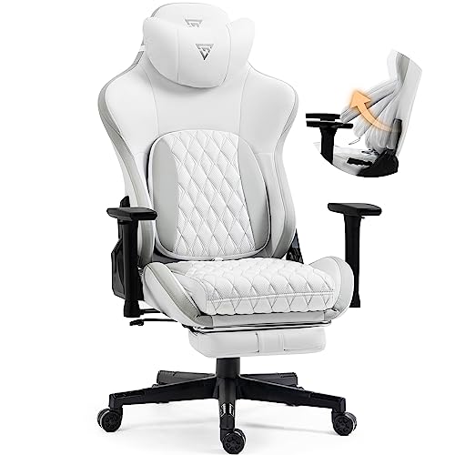 Vigosit Gaming Stuhl- Bürostuhl mit Fußstütze, PC Gamer Stuhl mit 3D Armlehnen, Ergonomische Reclining Gamer Computer Stuhl 180 kg Belastbarkeit, Groß und hoch Büro Gaming Sessel (Weiß) von Vigosit