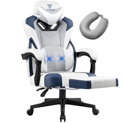 Vigosit Gaming Stuhl PRO, Gaming Sessel Brostuhl Ergonomische fr Erwachsene, Office Nap Gaming Chair Sthle Schreibtischstuhl mit Sitzkissen Fusttze, Mesh Drehstuhl Massagesessel (Wei Blau) von Vigosit