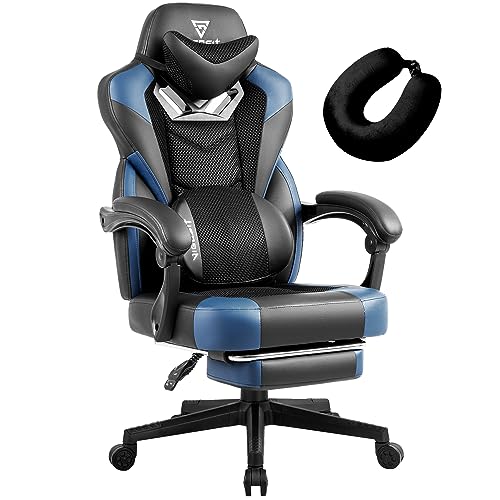 Vigosit Gaming Stuhl PRO, Gaming Sessel Bürostuhl Ergonomische für Erwachsene, Office Nap Gaming Chair Stühle schreibtischstuhl mit Sitzkissen Fußstütze, Mesh Drehstuhl Massagesessel (Schwarz Blau) von Vigosit