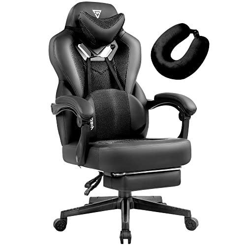 Vigosit Gaming Stuhl PRO- mit Fußstütze, Mesh PC Bürostuhl mit massagefunktion, Ergonomische Reclining Gamer Computer 150 kg belastbarkeit, Groß und hoch Büro Sessel (Schwarz) von Vigosit