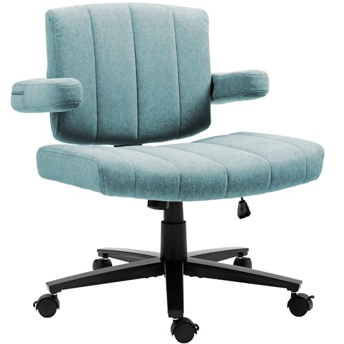 Vigosit Criss Cross Chair mit Rädern, verstellbarebreite Armlehne Criss Cross Chair, Anti-Grip-StoffKomfort Kissen Modern Style Swivel schneidersitz Stuhl für Home Vanity Desk Office (Blue) von Vigosit