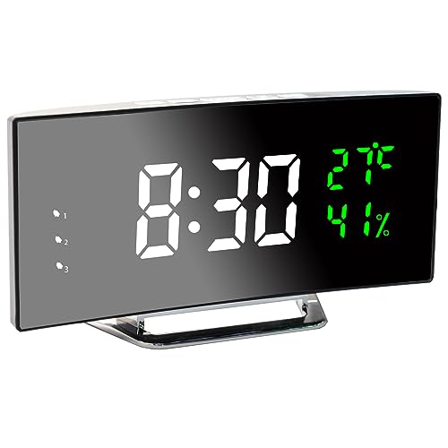 Vihimi Digitaler Wecker, 6,5 Zoll LED Großbildschirm, Nachttischwecker mit Temperatur und Luftfeuchtigkeit, Spiegeluhr mit 3 Weckern, einstellbare Helligkeit, Schlummerfunktion, USB-Netzteil (Weiß B) von Vihimi
