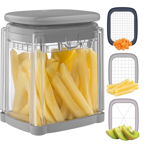 Vihoom Pommesschneider, Kartoffelschneider für Pommes Frites, Pommes Schneider mit 3 Edelstahl Klinge, Mehrzweck Gemüseschneider für Gemüse und Obst, Leicht zu Reinigen von Vihoom