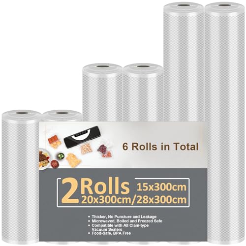Vihoom Vakuumierbeutel 6 Rollen Vakuumierfolie 15/20/28x300cm(18m), Profi-Folienrollen Vakuumierer Lebensmittel BPA-frei, stark & reißfest, für alle Vakuumierer & Sous Vide von Vihoom