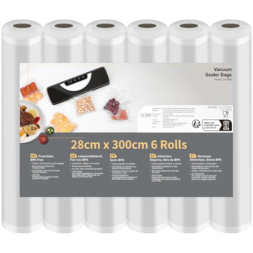 Vakuumierbeutel 6 Rollen Vakuumierfolie 28x300cm(18m), Profi- Folienrollen Vakuumierer Lebensmittel BPA-frei, stark & reißfest, für alle Vakuumierer & Sous Vide von Vihoom