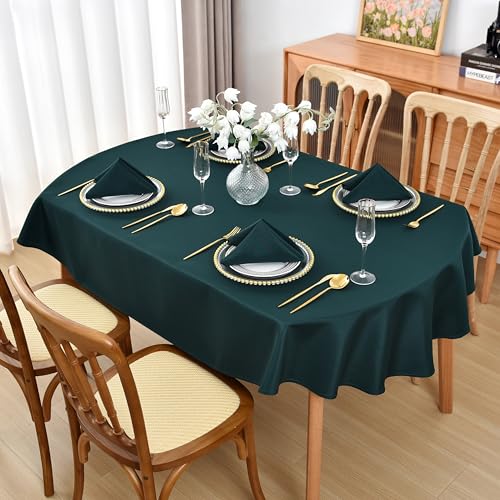 Viiamacki Dunkelgrüne ovale Tischdecke, 132 x 178 cm, flecken- und knitterfrei, maschinenwaschbar, Polyester-Tischdecke, Stoff-Tischdecke für Esszimmer, Buffet, Party und Außenbereich von Viiamacki