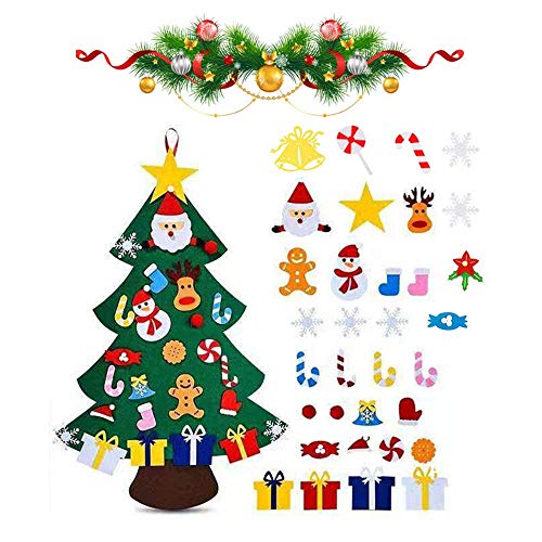 Viilich Filz Weihnachtsbaum, DIY Filz Weihnachtsbaum für Kinder Kleinkinder mit 33PCS abnehmbare Ornamente 100cm Weihnachtsbäume, Haustür Wand Weihnachten Dekorationen von Viilich