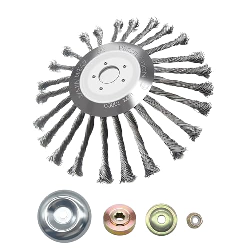 Viilich Unkrautbürste Wildkrautbürste 255 x 25,4 MM Kegel Unkrautbuerste Profi Wildkraut Fugenbürste Motorsense Drahtbürste Stahl Rundbürste,mit 4 Stück Adaptern,für Unkrauttrimmer Garten (10 Zoll) von Viilich