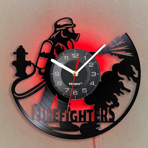 Viiluuxr LED Leuchtend Vinyl Schallplatten Uhr Batteriebetrieben 30 cm Funkuhren Led-Streifen Feuerwehrmann Deko Zimmer Nachtlicht ohne Tickgeräusche Feuerwache Leuchtendes Ambiente Wanduhr. Viiluuxr LED Leuchtend Vinyl Schallplatten Uhr Batteriebetrieben 30 cm Funkuhren Led-Streifen Feuerwehrmann Deko Zimmer Nachtlicht ohne Tickgeräusche Feuerwache Leuchtendes Ambiente Wanduhr. von Viiluuxr