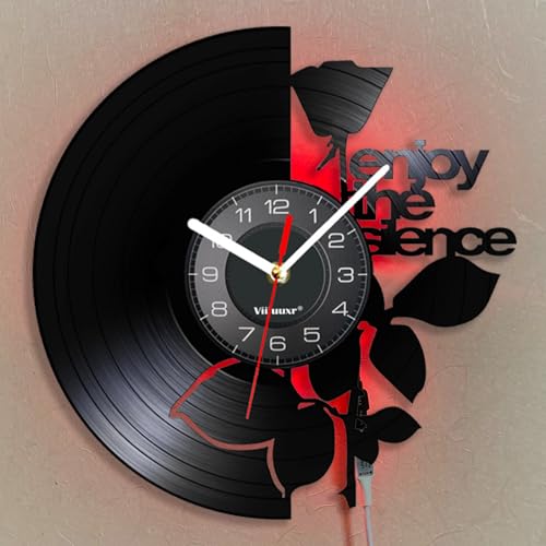 Viiluuxr 30cm Vinyl-Schallplatte Wanduhr LED Bunte Leuchtende Uhr, Küchenwanduhr Rosenform Heim Wohnzimmer Dekorative Fernbedienung Nachtlicht Kreative Uhr. (Bunt mit LED) von Viiluuxr