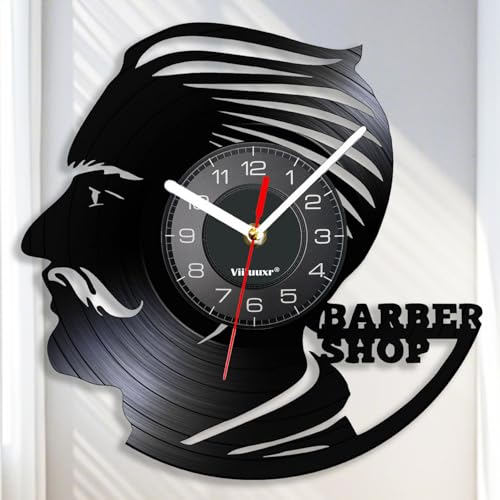 Viiluuxr 30cm Vinyl Wanduhr, Silent Batteriebetrieben Friseurladen Schönheitssalon Heim Dekorative Schallplatten Uhr für Barbier Maskenbildner Geburtstags (B-Schwarz ohne LED) von Viiluuxr