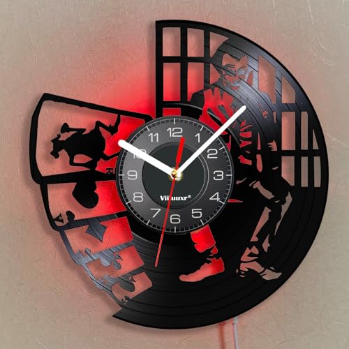 Viiluuxr 30cm Vinyl Wanduhr LED Bunte Leuchtende Uhr, Fernbedienung Nachtlicht Kreative Clown Spielkarten Heim Wanddeko Wanduhr aus Vinyl-Schallplatte. (Bunt mit LED) von Viiluuxr