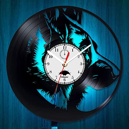 Viiluuxr Deutscher Schäferhund Schallplatten-Wanduhr 12-Zoll-LED-Wanduhr | Home Decor Kreative Geschenke für Schäferhund-Liebhaber | Hängende Nachtlampe 7 Farbe leuchtende Wanduhr. (DG A4 with LED) von Viiluuxr