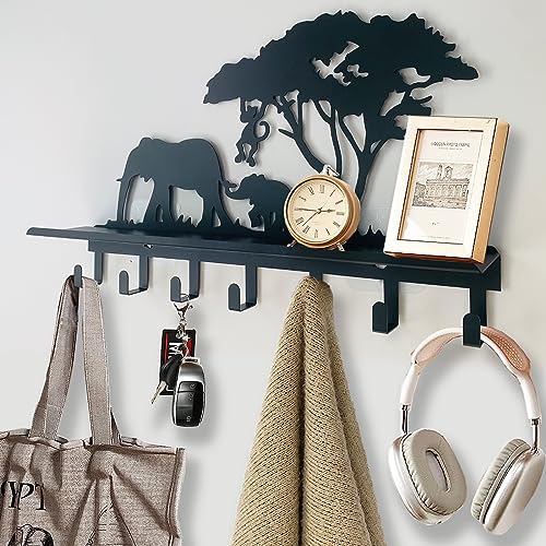 Viiluuxr Garderobenhaken Schwarz Wandgarderobe SchlüSselbrett Mit Ablage Garderobe Kinder Kleiderhaken Wand TüRhaken Flurgarderobe 15 Zoll Mit 7 Haken Platzsparendes Mehrzweckhaken. (ELE-N04) von Viiluuxr