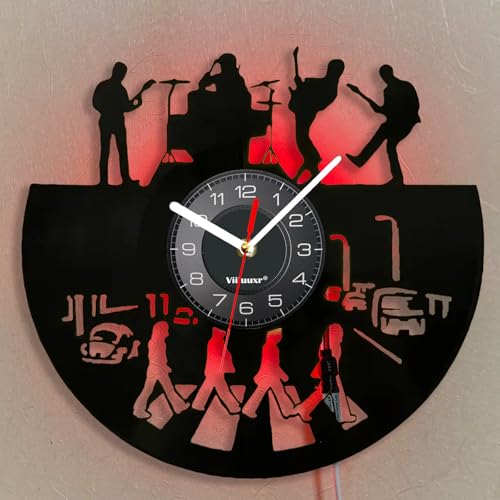 Viiluuxr LED Leuchtend Vinyl Schallplatten Uhr Batteriebetrieben 30 cm Funkuhren Led-Streifen Gaming Deko Zimmer Nachtlicht ohne Tickgeräusche Leuchtendes Ambiente Wanduhr Rockband Geschenke. von Viiluuxr