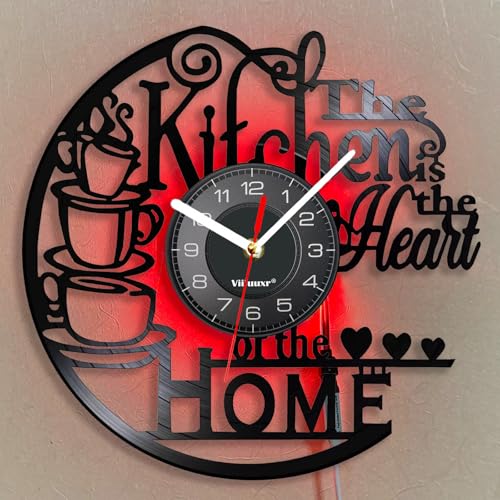 Viiluuxr LED Leuchtend Vinyl Schallplatten Uhr Batteriebetrieben Küchenwanduhr 30 cm Funkuhren Led-Streifen Wohnzimmer Restaurant Café Coffee Heim Deko Nachtlicht Leuchtendes Ambiente Wanduhr. von Viiluuxr