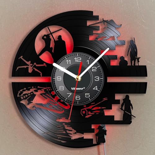 Viiluuxr Led Wanduhr Science-Fiction-Filmthemen Vinyl Schallplatte Wanduhren Funkuhr Wand Nachtlicht Wanduhren Groß 30cm 7 Farben Leuchtendes Ambiente Wanduhr. von Viiluuxr
