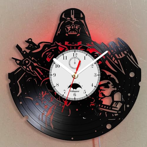 Viiluuxr LED Leuchtend Vinyl Schallplatten Uhr Science-Fiction-Filme Weltraum War Thema 30cm Funkuhren Led-Streifen Gaming Deko Zimmer Nachtlicht Outdoor Leuchtendes Ambiente Wanduhr. von Viiluuxr