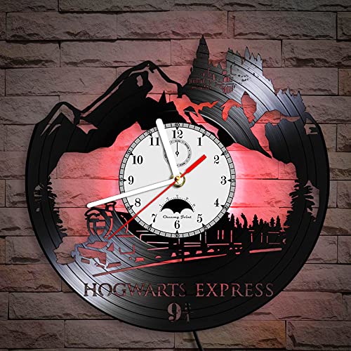 Viiluuxr Led Wanduhr Vintage Vinyl Schallplatte Wanduhren Hogwarts Express Nachtlicht Wanduhren 7 Farben des Lichts Beleuchtet Wanduhr Feiertagsdekorationen. von Viiluuxr