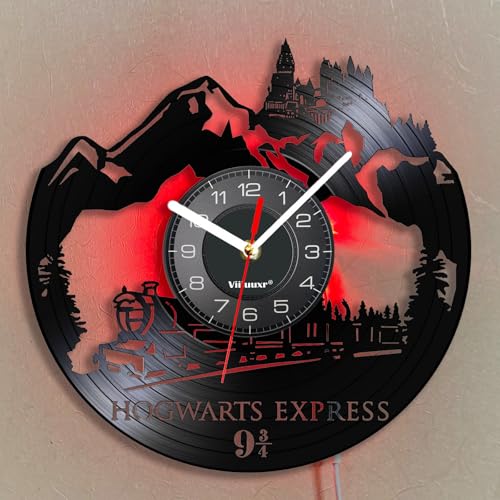 Viiluuxr Modern Vinyl Schallplatte Wanduhren Bunte LED-Leuchtuhr Ohne Tickgeräusche Wanduhr Kinder Lautlos Zauberfilm Schnellzug Deko Wohnzimmer Küchenuhr Schlafzimmer 12 Zoll Quarzuhr. von Viiluuxr