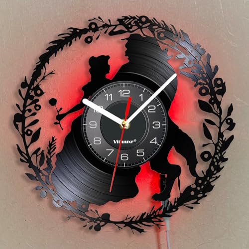 Viiluuxr LED Leuchtend Vinyl Schallplatten Uhr Die Schöne und das Biest Batteriebetrieben 30 cm Funkuhren Led-Streifen Gaming Deko Zimmer Nachtlicht ohne Tickgeräusche Ambiente Karikatur Wanduhr. von Viiluuxr