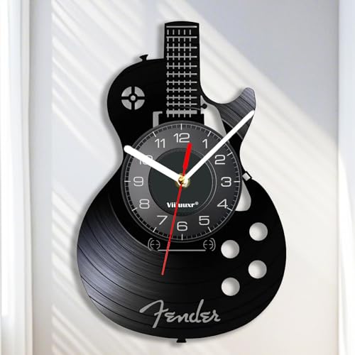 Viiluuxr Vinyl Schallplatten Uhr 30 cm Wall Clock Musikinstrumente Gitarre Kunsthandwerk Ausgefallene Wanduhren Analoge Wanduhr ohne Tickgeräusche Musikzimmer Deko Wohnzimmer Vintage Kunsthandwerk. von Viiluuxr