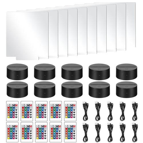 Viitech 10 Sets 3D-Nachtlampen, inklusive 10 Acrylplatten, 10 Lampensockel, 10 Fernbedienungen und 10 USB-Kabel, farbwechselnde Tischlampe für Zuhause, Hotel, Bar-Dekoration von Viitech