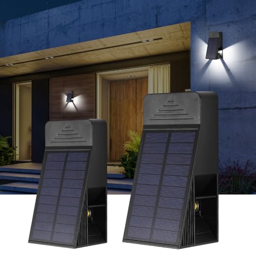 Viitech 2er Solar Wandleuchte Aussen Kaltes Licht, 120° Einstellbar Dreiseitige Beleuchtung Solarlampen für Außen, IP65 Wasserdicht Aussen Solarlampen für Garten Balkon Terrasse Treppen Wandleuchten von Viitech