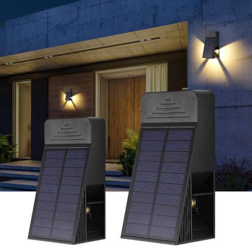 Viitech 2er Solar Wandleuchte Aussen Warmes Licht, 120° Einstellbar Dreiseitige Beleuchtung Solarlampen für Außen, IP65 Wasserdicht Aussen Solarlampen für Garten Balkon Terrasse Treppen Wandleuchten von Viitech