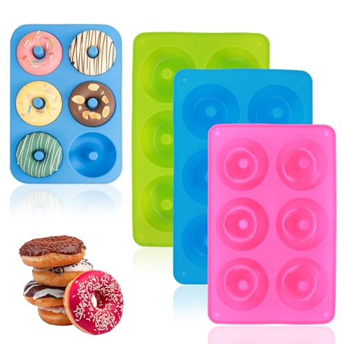 Viitech 3 Stück Silikon Donut Formen, 6 Hohlraum Donut Backform, Silikon Donut Backform Antihaft Donut Backblech für Kuchen Bagels Muffins Geeignet von Viitech