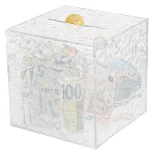 Viitech Acryl Transparente Sparbüchse, Muss zum Öffnen Zerbrochen Werden, Durchsichtig Sparschwein aus Acryl für Budget und Sparen, Münzen und Bargeld (12 x 12 x 12 cm (Stein Textur), Quadratisch) von Viitech
