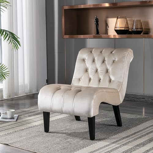 Viitech Armchair, Komfortschwamm Sessel Wohnzimmer mit 4 Beine aus Gummibaumholz, Weiche und Faltenfreie Oberfläche Armchair Living Room für Wohnzimmer Schlafzimmer Büro (Beige) von Viitech