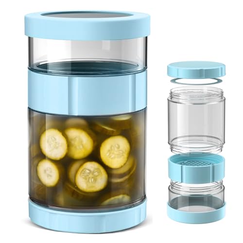 Viitech Glas Einlegeglas, 1500ml Gurkenglas zum Umdrehen mit Dichtung Silikonring, Luftdichtes Essiggurken Zum Umdrehen Auslaufsicher Saft Separator für Oliven in Scheiben Geschnitten Pickle (Blau) von Viitech