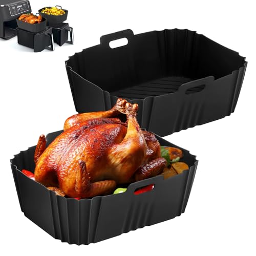 Viitech Silikon Backform Für Heißluftfritteuse-Silikonform, 2 Pack 21 x 16,5 x 8 cm Luftfritteuse Silikon Topf Wiederverwendbar, Airfryer Silikonform für Ninja AF300UK AF400UK (Schwarz) von Viitech